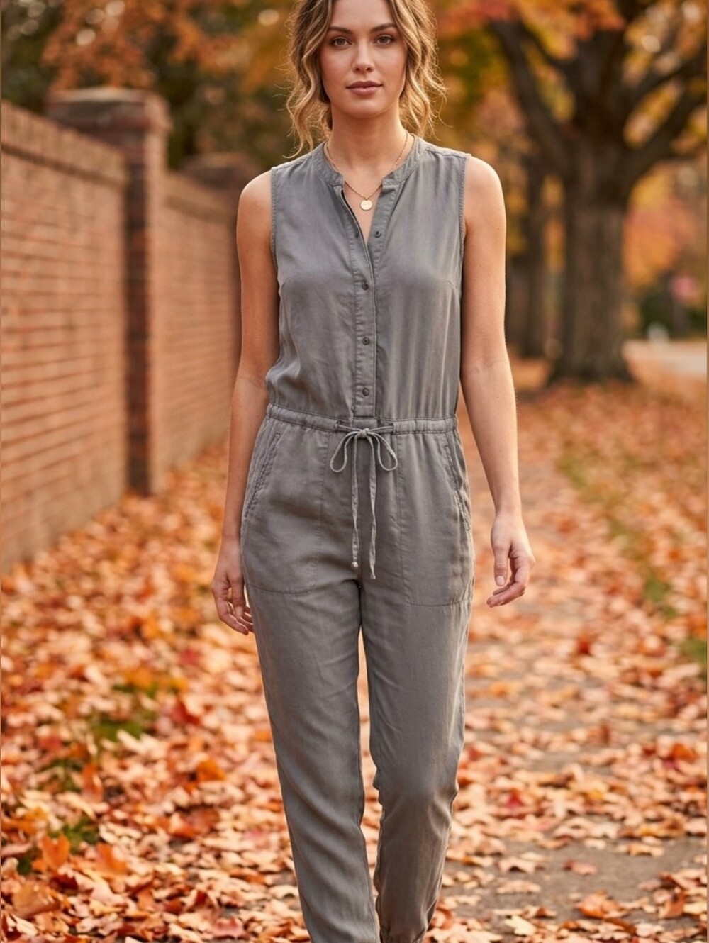 Splendid Brook Tie Waist Jumpsuit XS Gray/Green